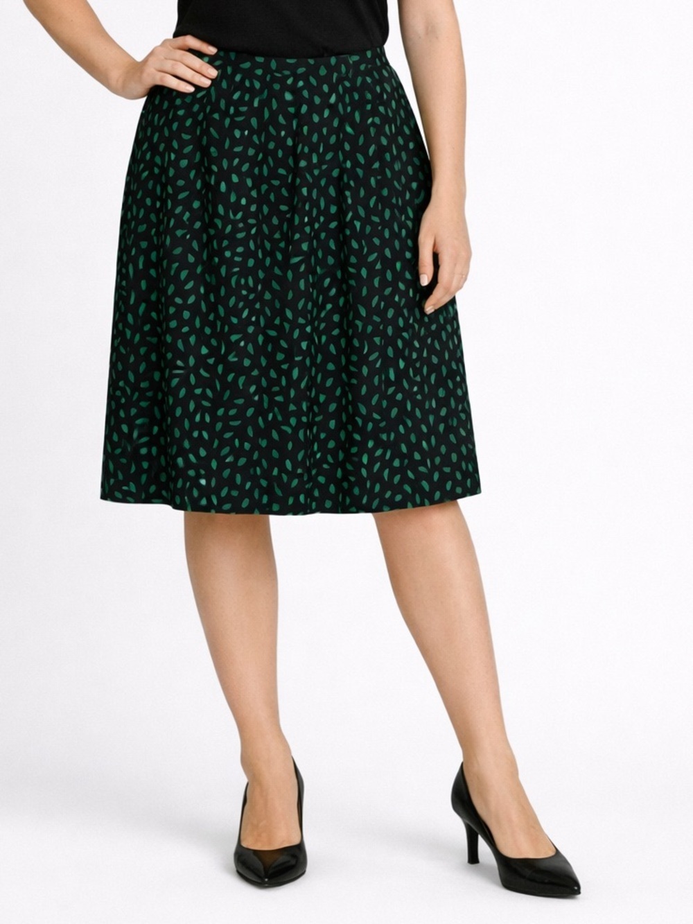 Carlisle Silk Wool Leaf Print Skirt Black Green Size 10 vintage